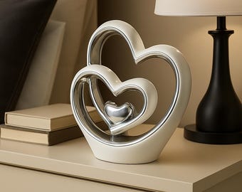 Silver Ceramic Heart Sculpture | Modern Love Ornament