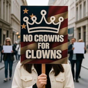 No Kings Sign, Crowns for Clowns, Donald Trump, Print at Home, Protest Sign (Full Poster + 4-Page Tiled Version)