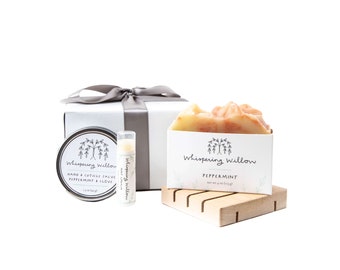 Peppermint Self-Care Gift Box  - Natural Soap, Soap Dish, Lip Balm and Salve - The Perfect Gift!