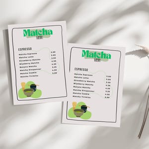 Eleve seu Coffee Bar com uma impressão de arte de menu Matcha personalizada - Home Cafe Decor