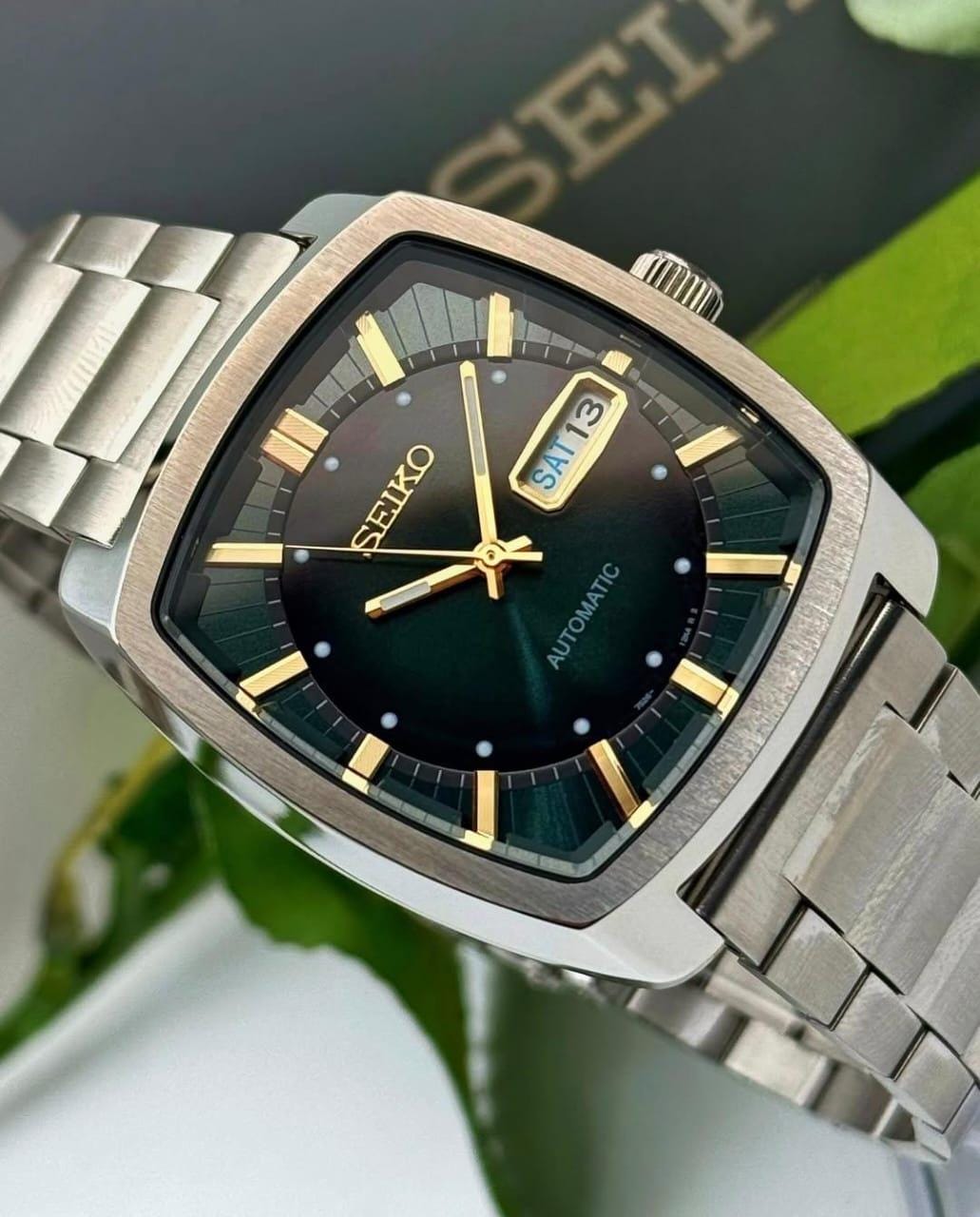 Seiko Green Dial Tank Watch 7S26 Automatic Movement | Vintage