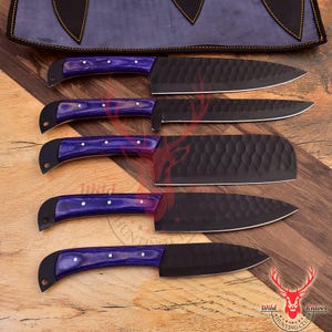 5Pcs Hand Forged Damascus Chef Set | Damascus Kitchen Knives | Damascus Chef Knife Set | DAMASCUS Chef Set | CHRISTMAS Gift | GROOMSMAN Gift