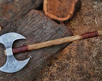 Doppelkopf Wikinger Axt, Bartaxt Handgeschmiedeter Stahl Doppelklinge Wikinger Axt Geschenk für ihn, Weihnachtsgeschenk