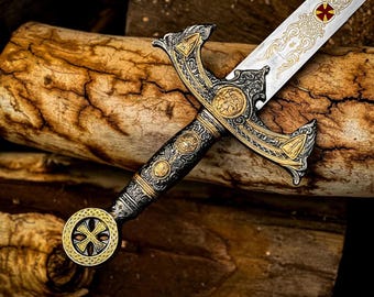 Handgefertigtes Knights Templar Edelstahl Schwert mit Lederscheide, Mittelalterliches Schwert, Sammlerstücke, Fantasy Schwert für Ihn, Wandbehang Schwert
