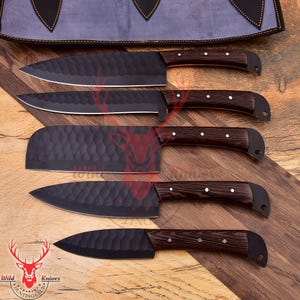 5Pcs Hand Forged Damascus Chef Set | Damascus Kitchen Knives | Damascus Chef Knife Set | DAMASCUS Chef Set | CHRISTMAS Gift | GROOMSMAN Gift