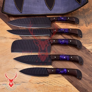 5Pcs Hand Forged Damascus Chef Set | Damascus Kitchen Knives | Damascus Chef Knife Set | DAMASCUS Chef Set | CHRISTMAS Gift | GROOMSMAN Gift