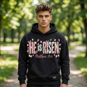 Il est ressuscité (PNG) | Matthieu 28 6 Motif floral patchwork féminin avec lettres mélangées - Design chrétien de Pâques | Clipart religieux pour t-shirt de Pâques |