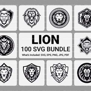 Lion SVG Bundle 100 Designs | Cricut Silhouette Vector Logo PNG EPS Instant Download