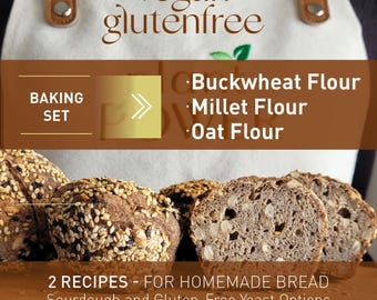 Kit de farine pour pain moulu sur pierre : sarrasin, millet et avoine, végétalien sans gluten (recettes incluses)