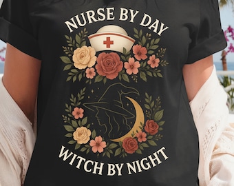 Nurse by Day, Witch by Night: Oversized Halloween Tee for Healthcare Workers,Spooky Night Shift Tee