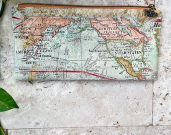 Handmade Map Fabric Pouch: Top-Opening Makeup Bag / Storage Bag