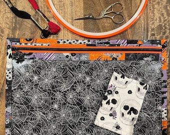 Clear Vinyl Front Project Bag: Spooky Fabric Craft Storage, Halloween