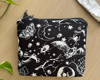 Handmade Spooky Makeup Bag: Bat Zipper Pull, Gothic Cosmetic Pouch
