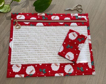 Clear Vinyl Front Project Bag: Christmas Fabric, with matching thread bed