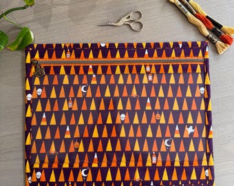 Clear Vinyl Front Project Bag: Spooky Fabric, Halloween