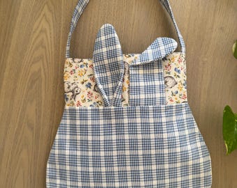 Bunny Easter Egg Hunt Bag: Plaid Tote, Reusable Kids Gift