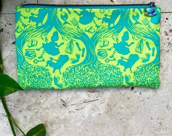 Handmade Top-Opening Pouch: Psychedelic Alice in Wonderland Fabric