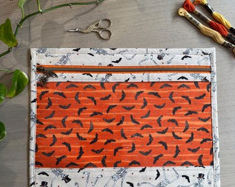 Clear Vinyl Front Project Bag: Spooky Fabric, Halloween