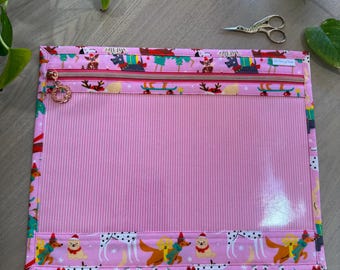 Vinyl Front Project Bag: Christmas Dog Fabric