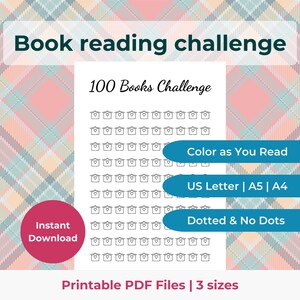 Desafío de lectura de 100 libros, Página de diario de lectura, Plantilla de registro de lectura, Rastreador de lectura de libros imprimible, Lista de lectura A4 A5 Carta estadounidense