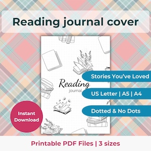 Reading journal cover page, Printable journal page, Book journal title page, Reading tracker, Book reading log, A4 A5 US Letter PDF