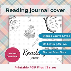 Reading journal cover page, Printable journal page, Book journal title page, Reading tracker, Book reading log, A4 A5 US Letter PDF