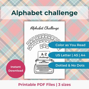 Desafío de lectura del alfabeto, Desafío de lectura A-Z imprimible, Registro de lectura de libros, Página de diario de libros, Rastreador de lectura, Carta estadounidense A4 A5 PDF