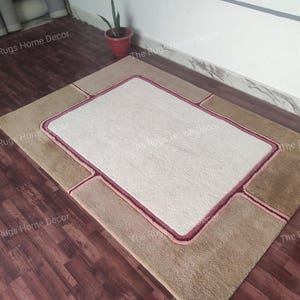 Minimalist Beige Modern Abstract Irregular Shape Woolen Hand Tufted Designer Area Rug for Living Room Bedroom Office 5x8 6x9 8x10 9x12 10x14