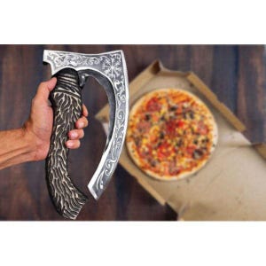 Handmade Silver Pizza Axe Real Carbon Steel Gift for him Groomsmen gift Personalized Gift for husband, Christmas Gift, pizza cutter axe