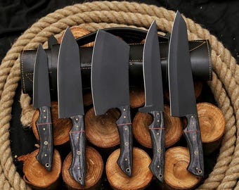 Kitchen Knife Set/Chef Knife Set Handmade Carbon Steel Knives Comes With Leather Roll Bag Personalized Wedding Gift For Him/Her Sharp Knife