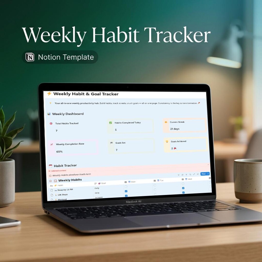 Weekly Habit Tracker Notion Template, Goal Planner, Productivity ...