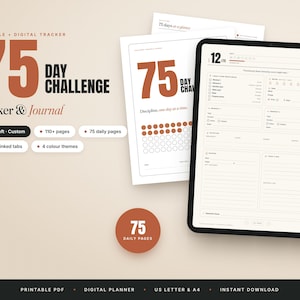 75 Day Challenge Tracker Printable and Digital Planner, Fitness Habit Tracker, Workout Journal, GoodNotes Planner