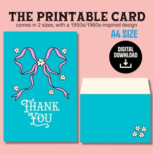 Cartões de agradecimento para impressão, cartões em branco, cartões postais com design vintage, designs inspirados nos anos 60, cartões de agradecimento para uso pessoal.