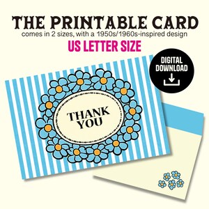 Cartões de agradecimento para impressão, cartões em branco, cartões postais com design vintage, designs inspirados nos anos 60, cartões de agradecimento para uso pessoal.
