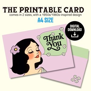 Cartões de agradecimento para impressão, cartões em branco, cartões postais com design vintage, designs inspirados nos anos 60, cartões de agradecimento para uso pessoal.