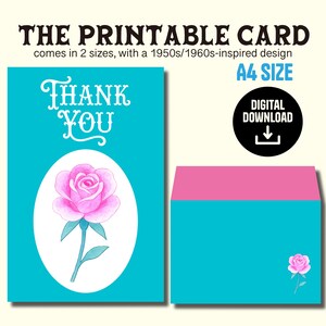 Cartões de agradecimento para impressão, cartões em branco, cartões postais com design vintage, designs inspirados nos anos 60, cartões de agradecimento para uso pessoal.