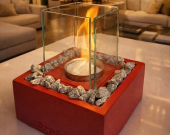 Red Tabletop Fireplace, Smokeless Bio Fire Pit, Indoor Outdoor Decor, Mom Gifts, lover gift
