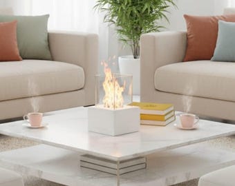Tabletop White Fireplace, fire pit, Smokeless, Odorless Portable Firepit, Indoor Outdoor Decor, Gift