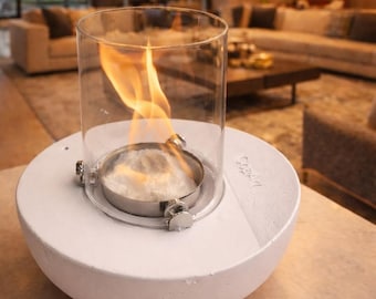 White Tabletop Fireplace, Smokeless Bio Fire Pit, Indoor Outdoor Decor, Gift for Valentine