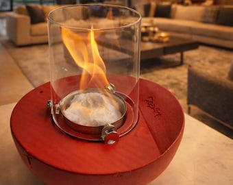 Red Concrete Tabletop Fireplace, Portable Indoor Outdoor Fire Pit, lover gifts, Mom Gifts