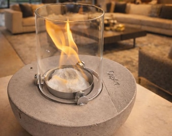 Concrete Tabletop Fireplace, Smokeless Bio Fire Pit, Indoor Outdoor Decor, wife gift, Father Gift