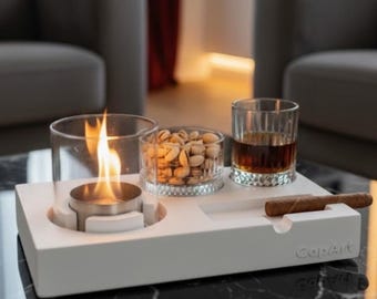 Tabletop White Fireplace, fire pit, Smokeless, Odorless Portable Firepit, Indoor Decor, Gift, Whiskey, SnackPlate