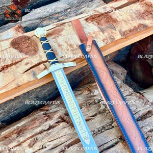 Merlin Excalibur Replica Sword | Engraved Medieval Knight Display Sword with Sheath image 1