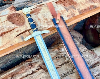 Merlin Excalibur Nachbau Schwert | Graviertes Mittelalter Schaukampf Schwert mit Scheide