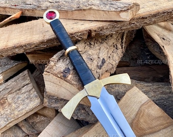 Espada Goldryn hecha a mano / Réplica del Trono de Cristal / Objeto de colección medieval vikingo con incrustaciones de rubí