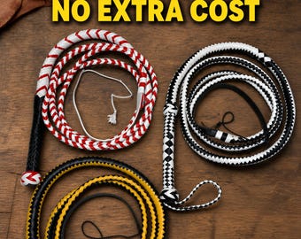 12 Plait Leather Bullwhip Training Whip | Handmade Cowhide Indy Style | Cosplay Prop, Sport Cracking Practice Whip