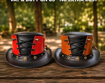 Handmade Leather Steampunk Top Hat, Gothic Victorian Cosplay, Burning Man Festival, Mad Hatter