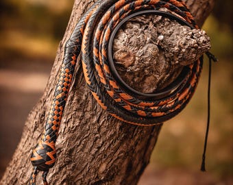 Látigo de cuero trenzado de 16 hebras / piel de vaca hecha a mano / trenzado / núcleo resistente / chasquido profesional / estilo látigo de ganado