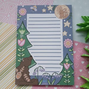 Bear and Rabbit A5 Notepad | Lined, Tear-off Memo Pad | Back to School