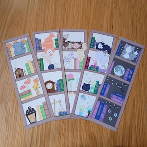 Library Cat Bookmarks | Cute and Cosy Bookshelf Bookmarks | 18cm Illustrated Cat Book Accessories | Gifts for Readers and Cat Lovers